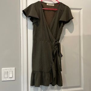 Olive/sage Ruffle Wrap Dress
